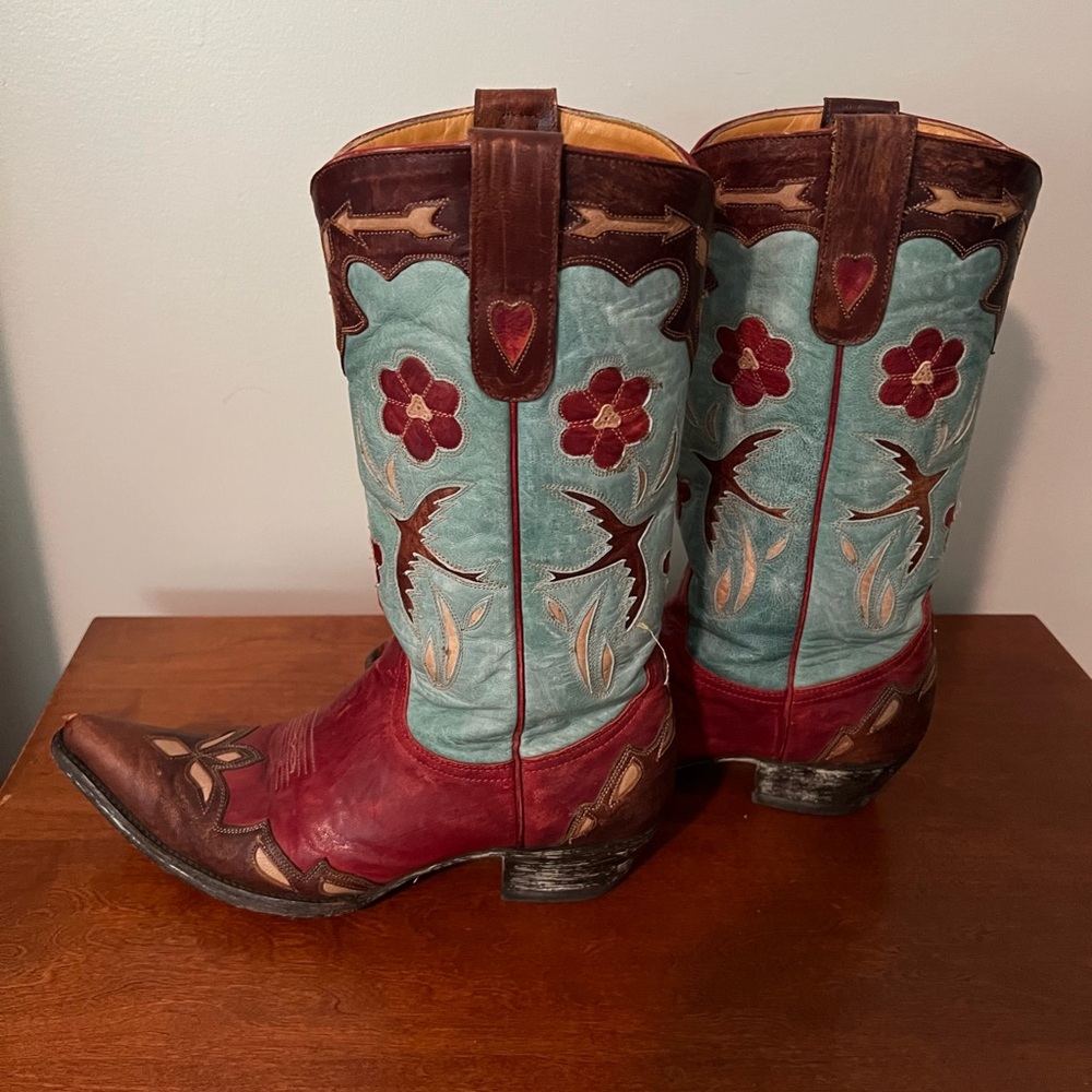 Old Gringo Golondrina Red and Turquoise Cowboy Boots - Picture 2 of 8